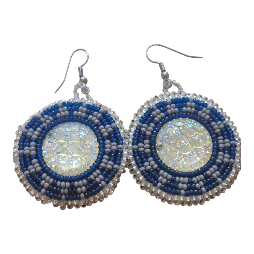Blue and Silver Beaded Earrings Tribal Inidgenous
